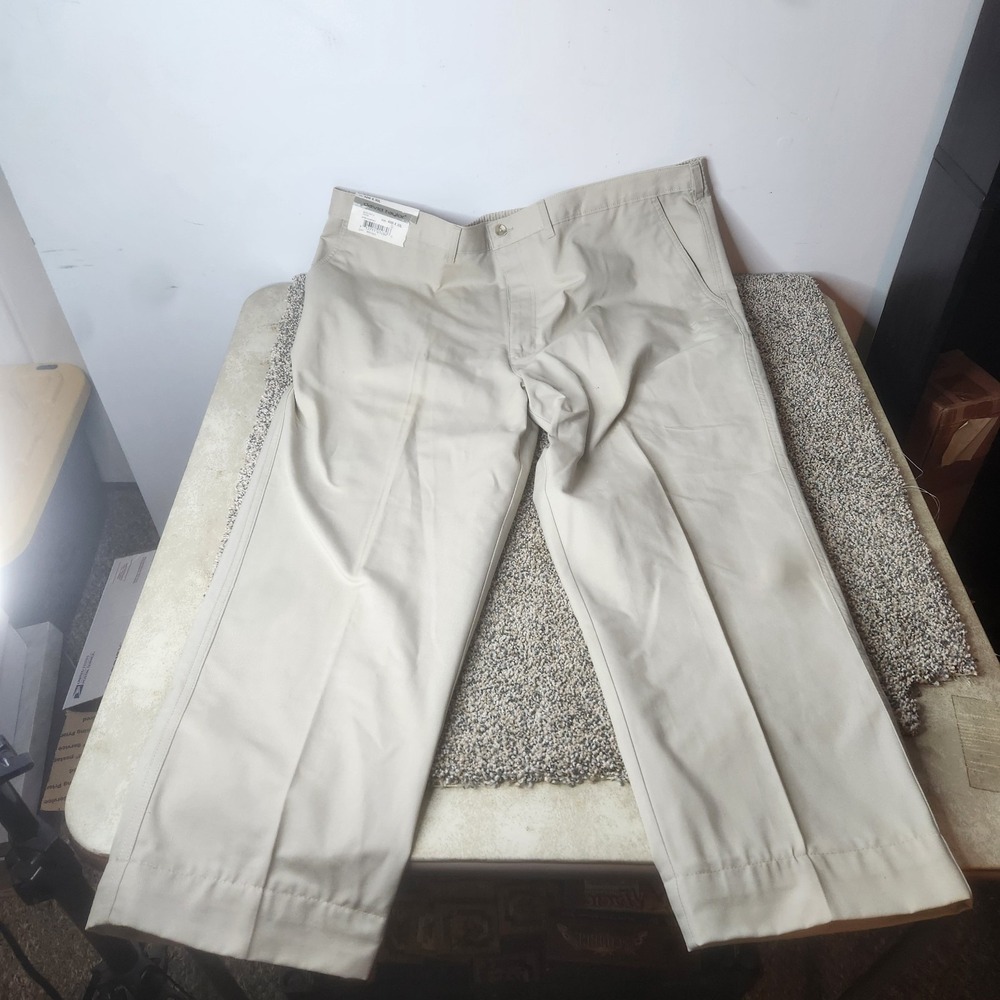 David‎ Taylor Mens Khaki Dress Pants Stone 44x30 Elastic Waist Flat Front New